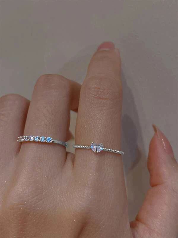 2 peças Anel Prata ou Dourado com Decoração de Zircão